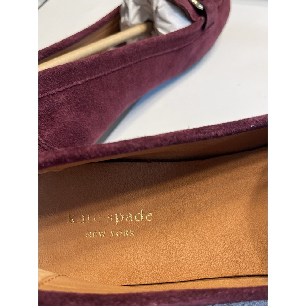 Kate Spade Cherrywood Suede Leather Gold Metal Embellished Loafers Shoes Sz 9M - Picture 13 of 15